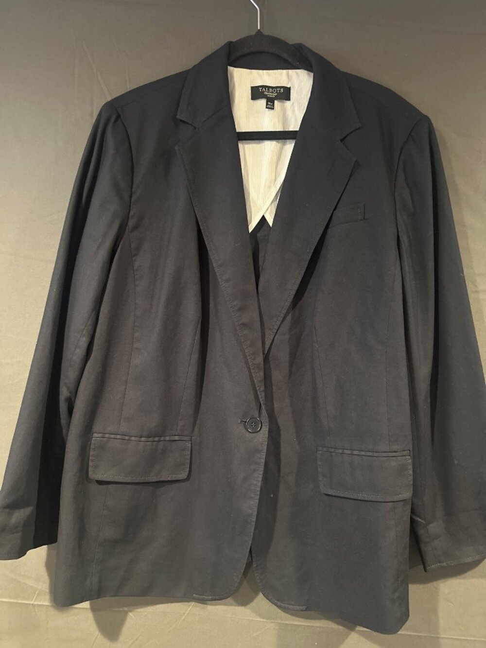 Talbots Women 18W Navy Blue Cotton Blazer Jacket Preppy Academia Career Office